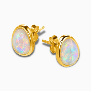 18KT Yellow Gold Vermeil Raw Opal Bezel Stud Earrings - Fluid Frame Side View