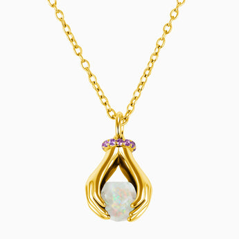 18KT Yellow Gold Vermeil Raw Opal Cradle Necklace - Guardian Hands Front View