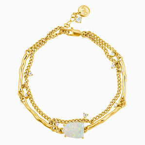 18KT Yellow Gold Vermeil Raw Opal Layered Bracelet - Wild Vine Front View