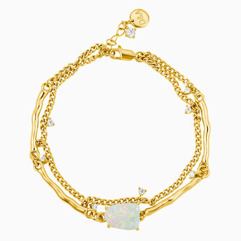 18KT Yellow Gold Vermeil Raw Opal Layered Bracelet - Wild Vine Front View
