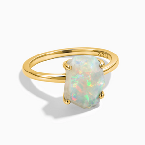 18KT Yellow Gold Vermeil Raw Opal Ring - Freeform Front View