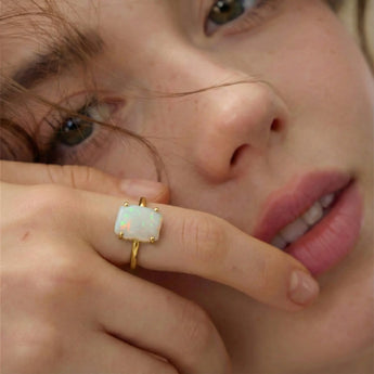 18KT Yellow Gold Vermeil Raw Opal Ring - Freeform Model Shot