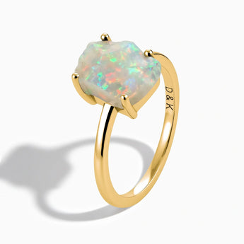 18KT Yellow Gold Vermeil Raw Opal Ring - Freeform Side View