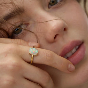 18KT Yellow Gold Vermeil Raw Opal Ring - Freeform Worn View