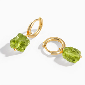 18KT Yellow Gold Vermeil Raw Peridot Drop Hoop Earrings - Untamed Grace Front View
