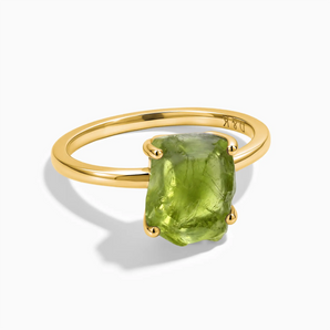 18KT Yellow Gold Vermeil Raw Peridot Ring - Freeform Front View