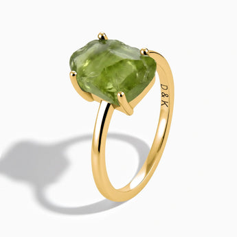 18KT Yellow Gold Vermeil Raw Peridot Ring - Freeform Side View