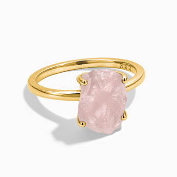 18KT Yellow Gold Vermeil Raw Rose Quartz Ring - Freeform Front View