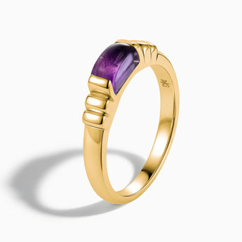 18KT Yellow Gold Vermeil Rectangle Amethyst Cabochon Ring Axis Side View