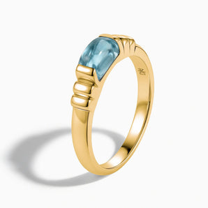 18KT Yellow Gold Vermeil Rectangle Aquamarine Cabochon Ring Axis Side View