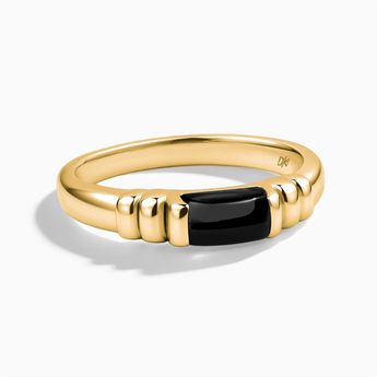18KT Yellow Gold Vermeil Rectangle Black Onyx Cabochon Ring Axis Front View