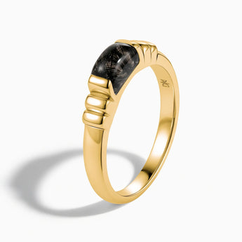 18KT Yellow Gold Vermeil Rectangle Black Rutilated Quartz Cabochon Ring Axis Side View