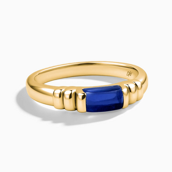 18KT Yellow Gold Vermeil Rectangle Blue Sapphire Cabochon Ring Axis Front View