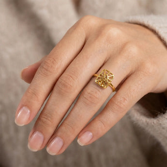 18KT Yellow Gold Vermeil Rectangle Citrine Cutout Web Shaker Ring - Lunar Matrix Model Shot