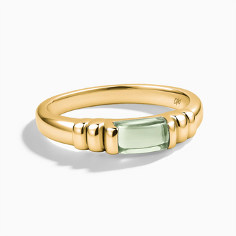 18KT Yellow Gold Vermeil Rectangle Green Amethyst Cabochon Ring Axis Front View