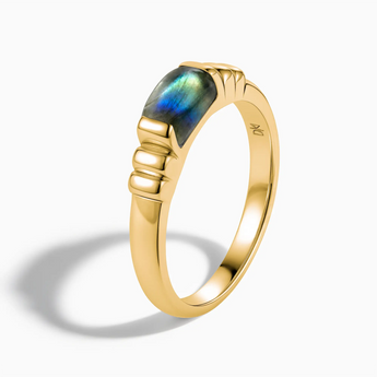 18KT Yellow Gold Vermeil Rectangle Labradorite Cabochon Ring - Axis Side View