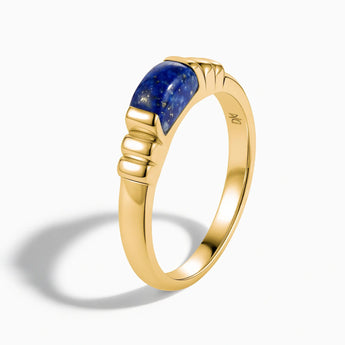 18KT Yellow Gold Vermeil Rectangle Lapis Lazuli Cabochon Ring Axis Side View