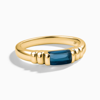 18KT Yellow Gold Vermeil Rectangle London Blue Topaz Cabochon Ring Axis Front View