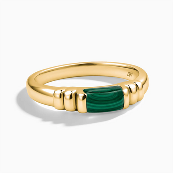 18KT Yellow Gold Vermeil Rectangle Malachite Cabochon Ring Axis Front View