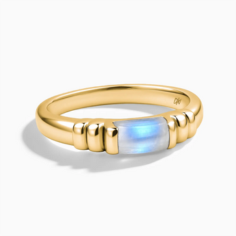 18KT Yellow Gold Vermeil Rectangle Moonstone Cabochon Ring Axis Front View