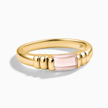 18KT Yellow Gold Vermeil Rectangle Morganite Cabochon Ring Axis Front View