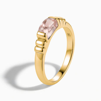 18KT Yellow Gold Vermeil Rectangle Morganite Cabochon Ring Axis Side View