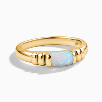 18KT Yellow Gold Vermeil Rectangle Opal Cabochon Ring Axis Front View