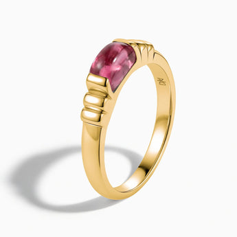 18KT Yellow Gold Vermeil Rectangle Pink Tourmaline Cabochon Ring Axis Side View