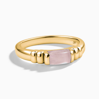 18KT Yellow Gold Vermeil Rectangle Rose Quartz Cabochon Ring Axis Front View