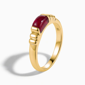 18KT Yellow Gold Vermeil Rectangle Ruby Cabochon Ring Axis Side View