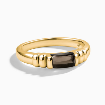 18KT Yellow Gold Vermeil Rectangle Smoky Quartz Cabochon Ring Axis Front View