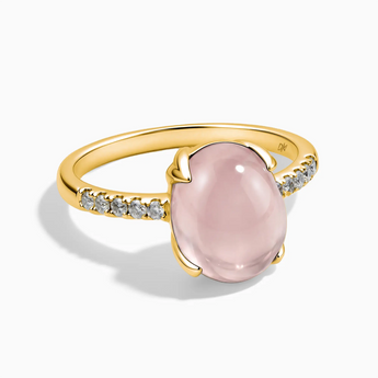 18KT Yellow Gold Vermeil Rose Quartz Cabochon Ring - Minimal Spiritual Front View