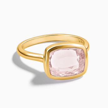 18KT Yellow Gold Vermeil Rose Quartz Cushion Ring - Pure Hush Front View