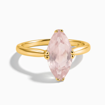 18KT Yellow Gold Vermeil Rose Quartz Marquise Ring - Silent Glowl Front View