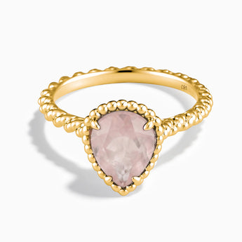 18KT Yellow Gold Vermeil Rose Quartz Pear Ring - Still Light Front View