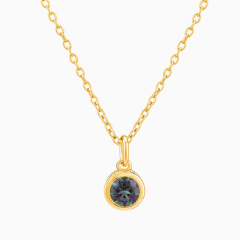 18KT Yellow Gold Vermeil Round Alexandrite Bezel Necklace - Elara Front View