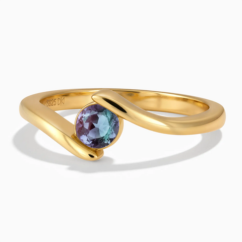 18KT Yellow Gold Vermeil Round Alexandrite Bypass Ring - Soft Haven Front View