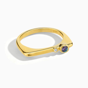 18KT Yellow Gold Vermeil Round Alexandrite Puzzle Stacking Ring - Minimal Still Front View