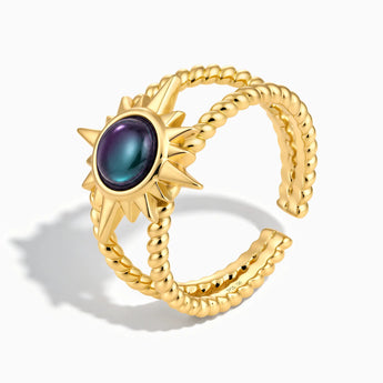 18KT Yellow Gold Vermeil Round Alexandrite Sunburst Twisted Ring - Soleil Ray Side View