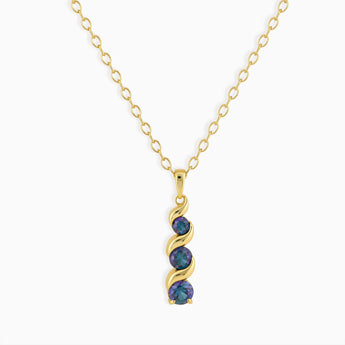 18KT Yellow Gold Vermeil Round Alexandrite Triple Gemstone Twisted Necklace - Spiral Rondo Front View