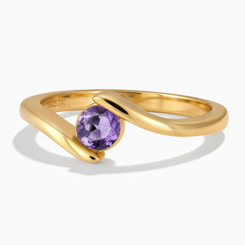 18KT Yellow Gold Vermeil Round Amethyst Bypass Ring - Soft Haven Front View