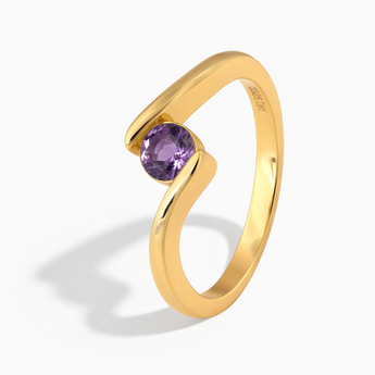 18KT Yellow Gold Vermeil Round Amethyst Bypass Ring - Soft Haven Side View