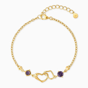 18KT Yellow Gold Vermeil Round Amethyst Heart Infinity Bracelet - Evermore Front View