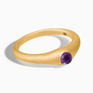 18KT Yellow Gold Vermeil Round Amethyst Sandblasted Dome Ring - Morning Frost Front View