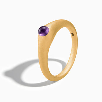 18KT Yellow Gold Vermeil Round Amethyst Sandblasted Dome Ring - Morning Frost Side View