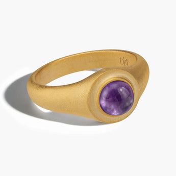 18KT Yellow Gold Vermeil Round Amethyst Sandblasted Ring - Matte Sculpt Front View
