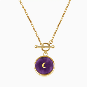 18KT Yellow Gold Vermeil Round Amethyst Toggle Clasp Necklace - Inner Moon Front View