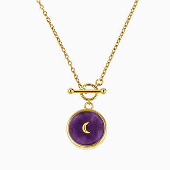 18KT Yellow Gold Vermeil Round Amethyst Toggle Clasp Necklace - Inner Moon Front View