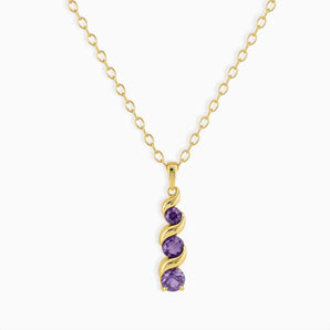 18KT Yellow Gold Vermeil Round Amethyst Triple Gemstone Twisted Necklace - Spiral Rondo Front View