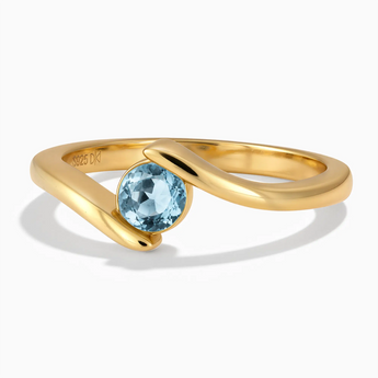 18KT Yellow Gold Vermeil Round Aquamarine Bypass Ring - Soft Haven Front View